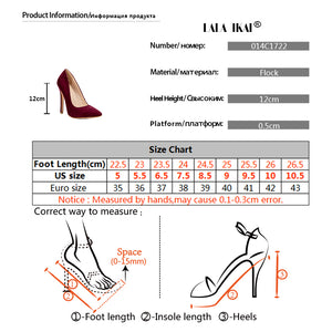 LALA IKAI Pumps Women Shoes Red Flock Slip-On Shallow Wedding Party Thin Heels Pointed Toe Woman High Heels Pump 900C1722 -4
