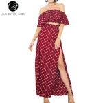 Lily Rosie Girl Women 2018 Off Shoulder Red Vintage Dot Long Dress Summer Maxi Dress Chiffon Ruffle Sexy Beach Dresses Vestidos