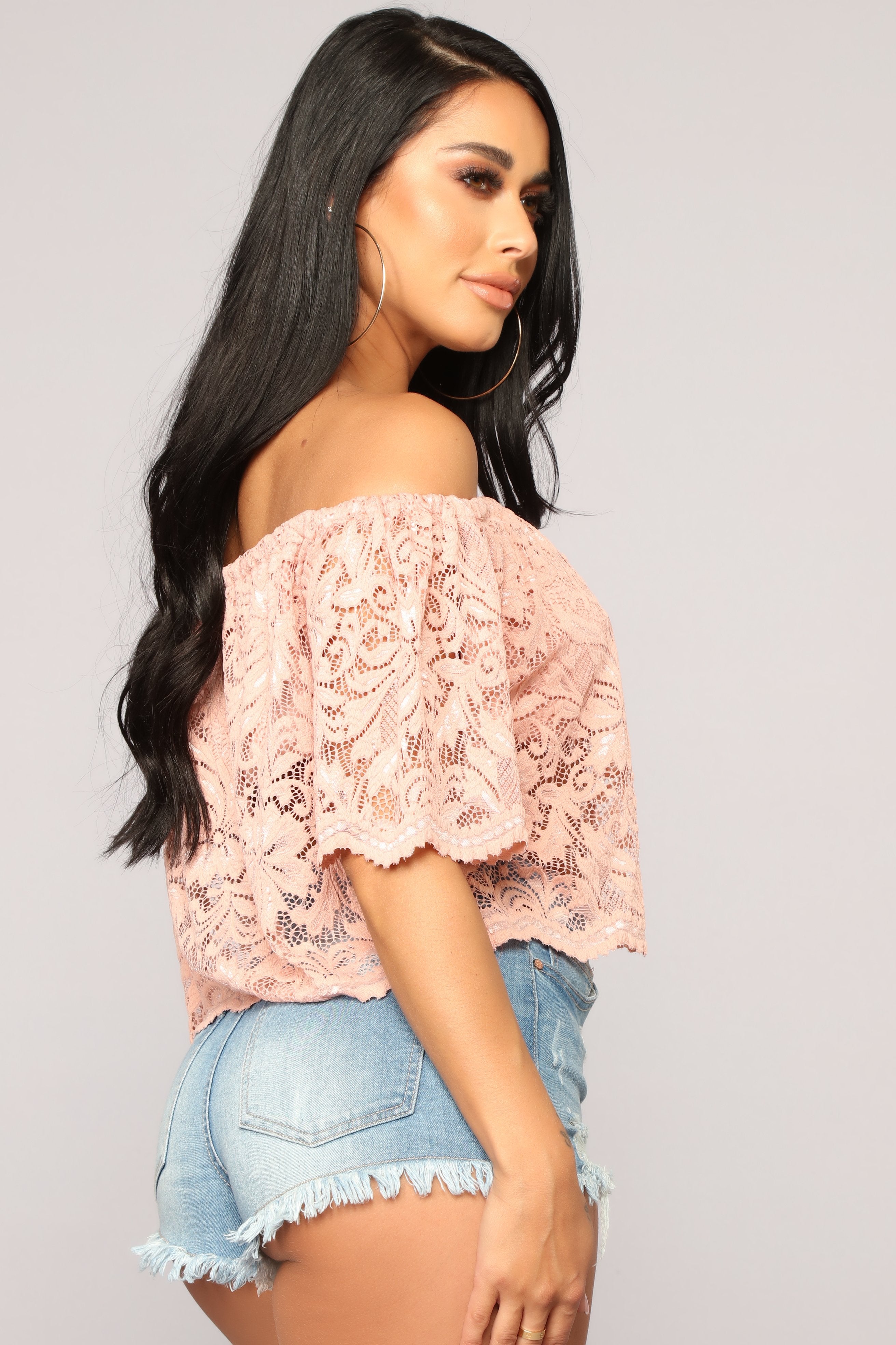 Here For Lace Off Shoulder Top - Mauve