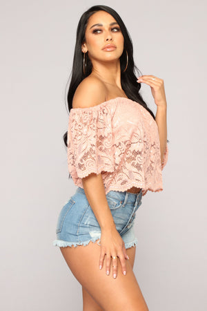 Here For Lace Off Shoulder Top - Mauve