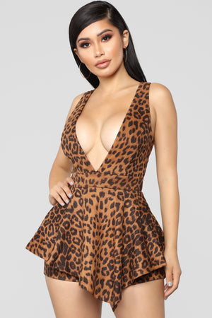 Cheetah Amiga Suede Romper - Brown