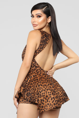Cheetah Amiga Suede Romper - Brown