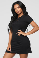 Back Swing Polo Dress - Black