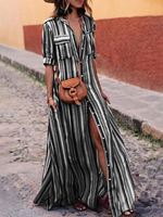 Holiday Half Sleeve Stripes A-line Midi Dress