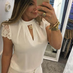 2018 Summer Womens Tops and Blouses Chiffon Lace Patchwork Shirts Tunic Hollow Out Ladies Clothes Women Top mujer de moda