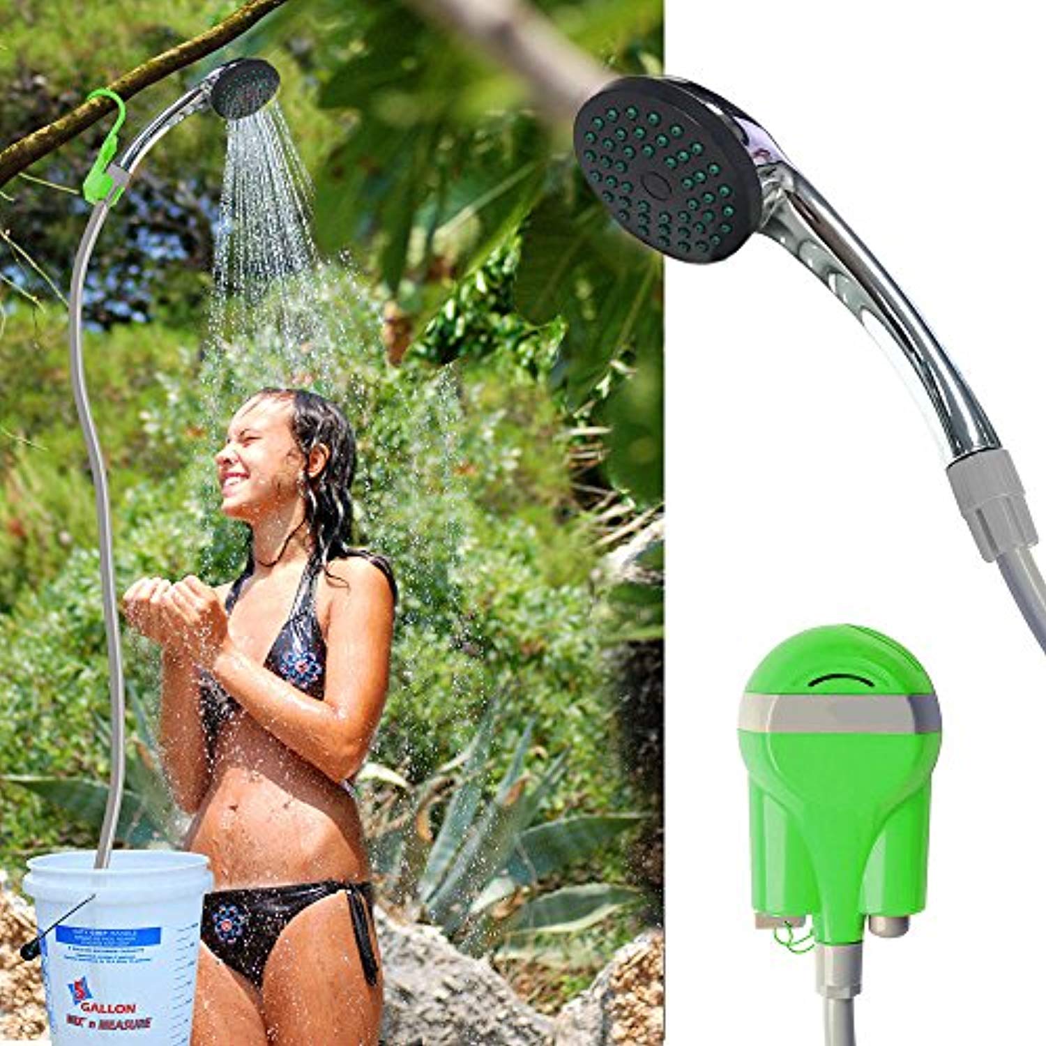 Portable Outdoor Shower, Pumps Water from Bucket Into Steady Shower Stream,Compact Handheld Rechargeable Camping Showerhead,Pumps Water from Bucket Into Steady, Gentle Shower Stream,USB Charging Plug