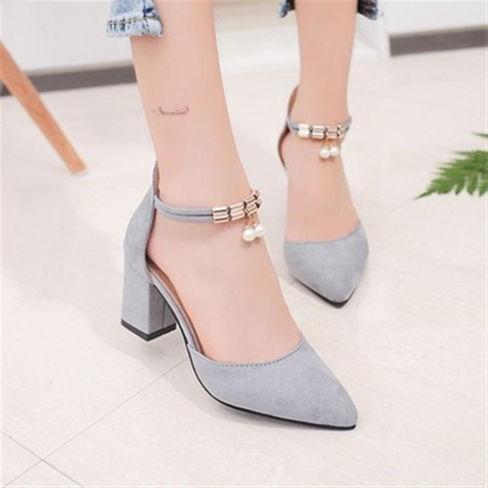 IF FEEL Women Shoes Pointed Toe Pumps Wedding Boat Shoes High Heels Dress Shoes Women 7cm Square Root String Bead Basic Style