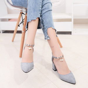 IF FEEL Women Shoes Pointed Toe Pumps Wedding Boat Shoes High Heels Dress Shoes Women 7cm Square Root String Bead Basic Style