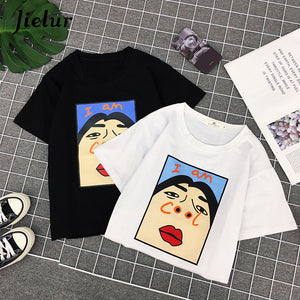Jielur Harajuku I am Cool Funny Letter Print White T shirt Women Korean Creative Female T-shirt Fashion Spoof Black Top Tee S-XL