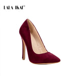 LALA IKAI Pumps Women Shoes Red Flock Slip-On Shallow Wedding Party Thin Heels Pointed Toe Woman High Heels Pump 900C1722 -4