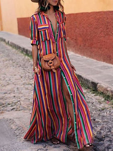 Holiday Half Sleeve Stripes A-line Midi Dress
