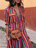 Holiday Half Sleeve Stripes A-line Midi Dress