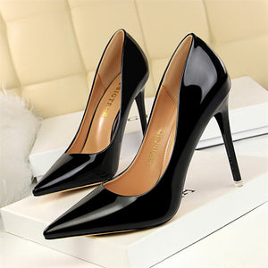 Patent Leather Thin Heels Office Shoes New Arrival Women Pumps Fashion High Heels Shoes Women's Pointed Toe Sexy Shoes Shallow